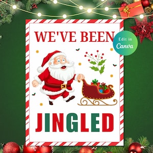 Editable WE&#39;VE BEEN Jingled Christmas Game, Diy Canva Template, Digital File, printable sign, Instant download, Neighbor favor tags