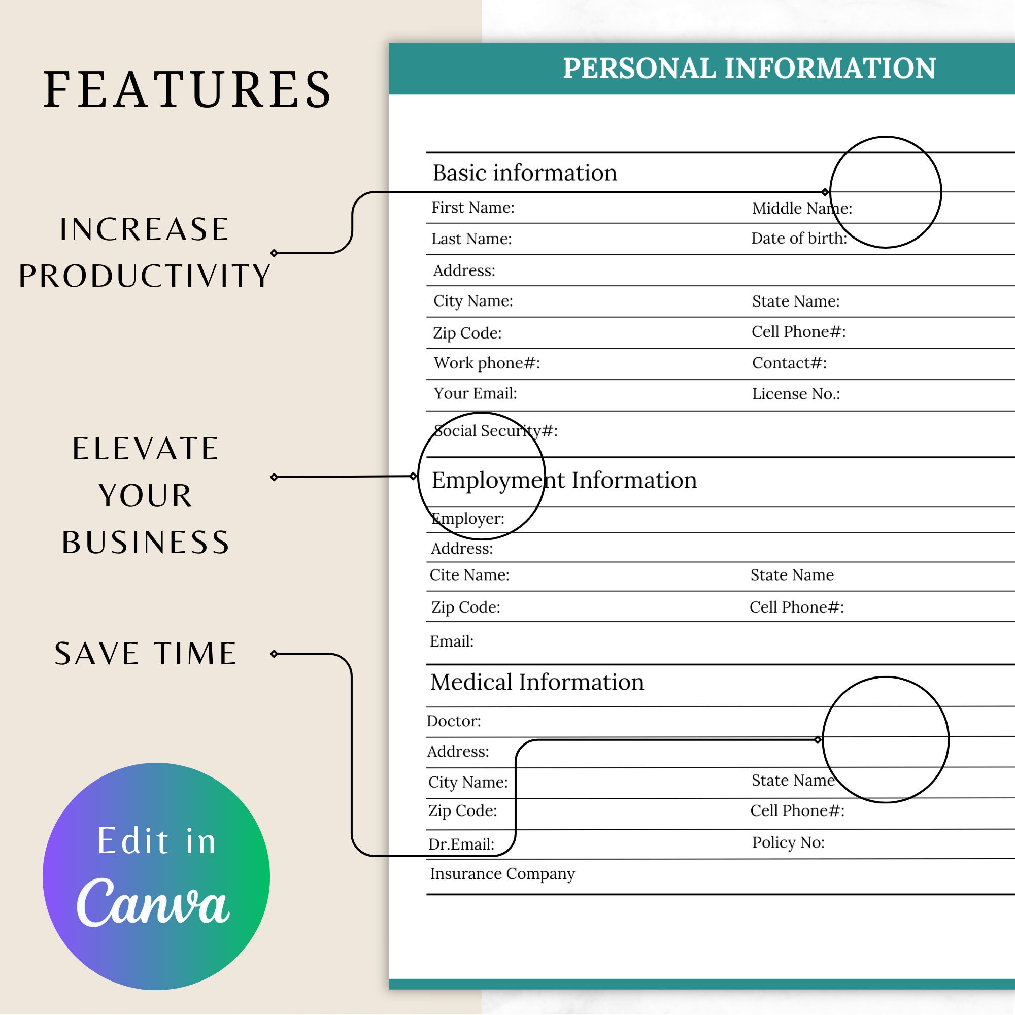 PERSONAL INFORMATION PAGE, Personal Data, Basic Info Template, Personal ...