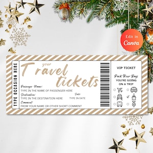 BILLET DE VOYAGE modifiable, idée cadeau surprise pour les fêtes, révélation de voyage surprise, idée cadeau révélation, billet de voyage, carte d'embarquement