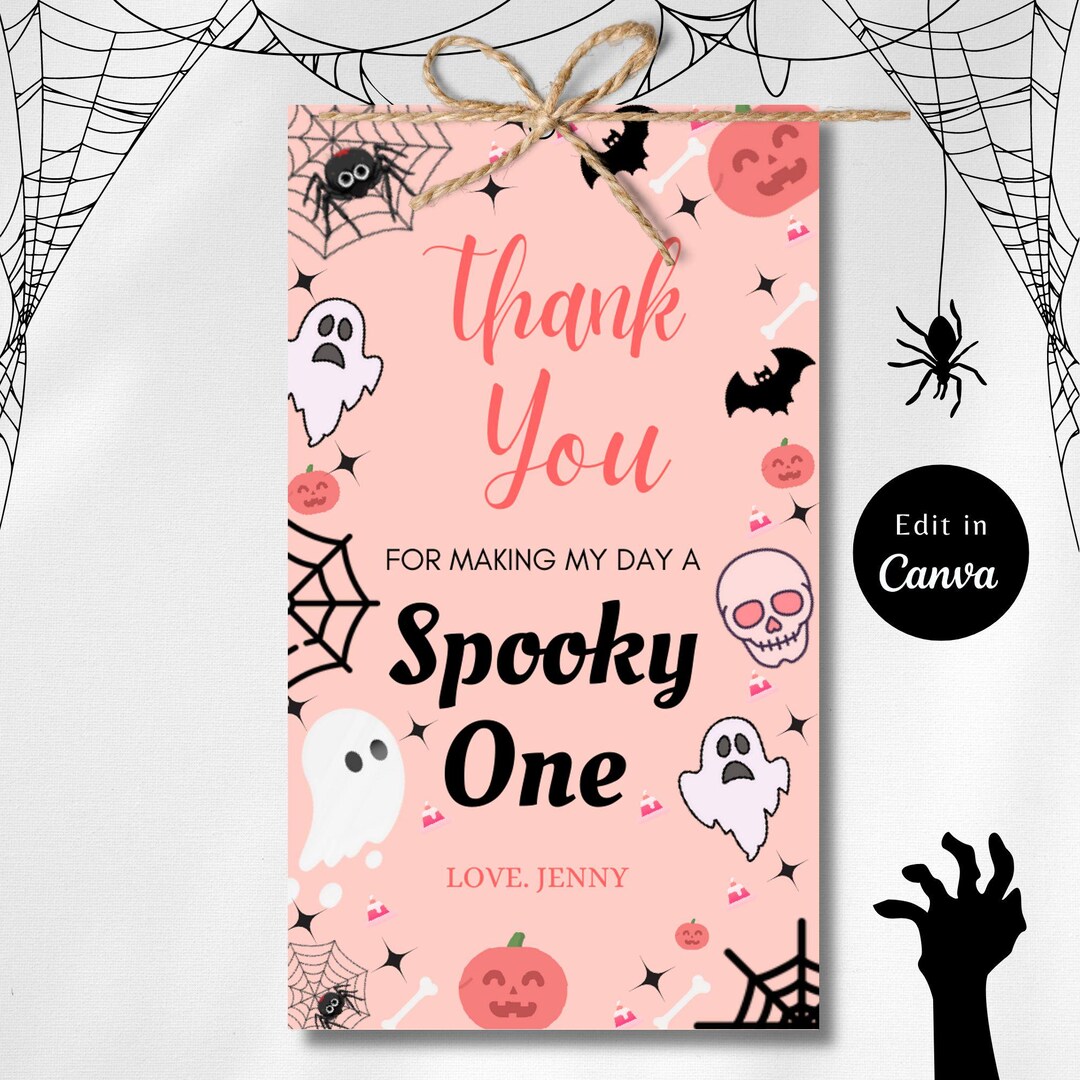 Editable PINK HALLOWEEN Favor Tags, Pink Ghost Spooky One Luggage Gift ...