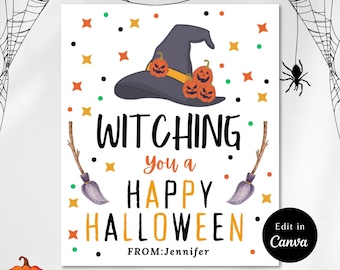 Editable WITCHING YOU a Happy Halloween Gift Tag, Halloween Tags, Spooktacular Party, Halloween Treat Tag, happy halloween tag, witch Party