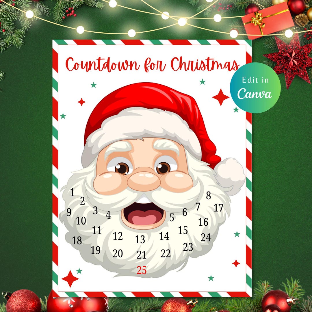 PRINTABLE KIDS CHRISTMAS Santa Cotton Ball Advent Countdown, Christmas ...