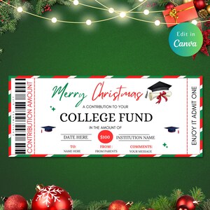Bearbeitbares College Fund Weihnachtsgeschenk, Geschenkgutschein, College Fund, sofortiger Download, Bildungsspende