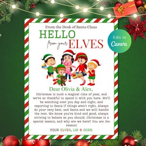 HELLO LETTER FROM Elves Editable Template, Letter From Elf, Christmas Elf Letter, Editable Elf Letter, Elf Return Letter, Hello From Elf