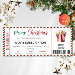 Assinatura de streaming de filme de TV editável, modelo de vale-presente de cartão de certificado, serviço de streaming, filme de TV de Natal, download instantâneo