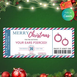Bearbeitbare Weihnachten Ohr Piercing Geschenkgutschein Vorlage, Ohr Piercing, Überraschung Piercing, Gutschein, Sofort Download, Piercing Geschenk