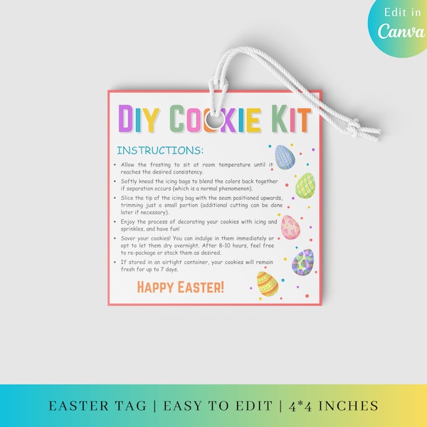 Bearbeitbare OSTERN DIY Cookie Kit Anleitung, Cookie Kit zum Selbermachen, Cookie-Anleitung, Kekskarte, DIY-Cookies-Kit, DIY-Ostern-Cookies