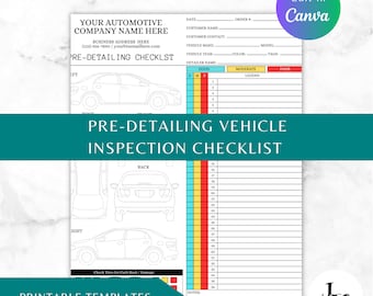 PRE-DETAIL VEHICLE Template, Vehicle Detailing, Detailing Checklist,  Printable Pre-Detail,  Auto Detailing, Checklist For Cars