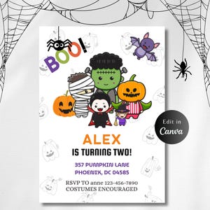 EDITABLE HALLOWEEN Birthday Invitation Boo 2nd Second Invite Digital 5x7 Costume Party TWO Kids, Two Birthday Invitation, Digital Download