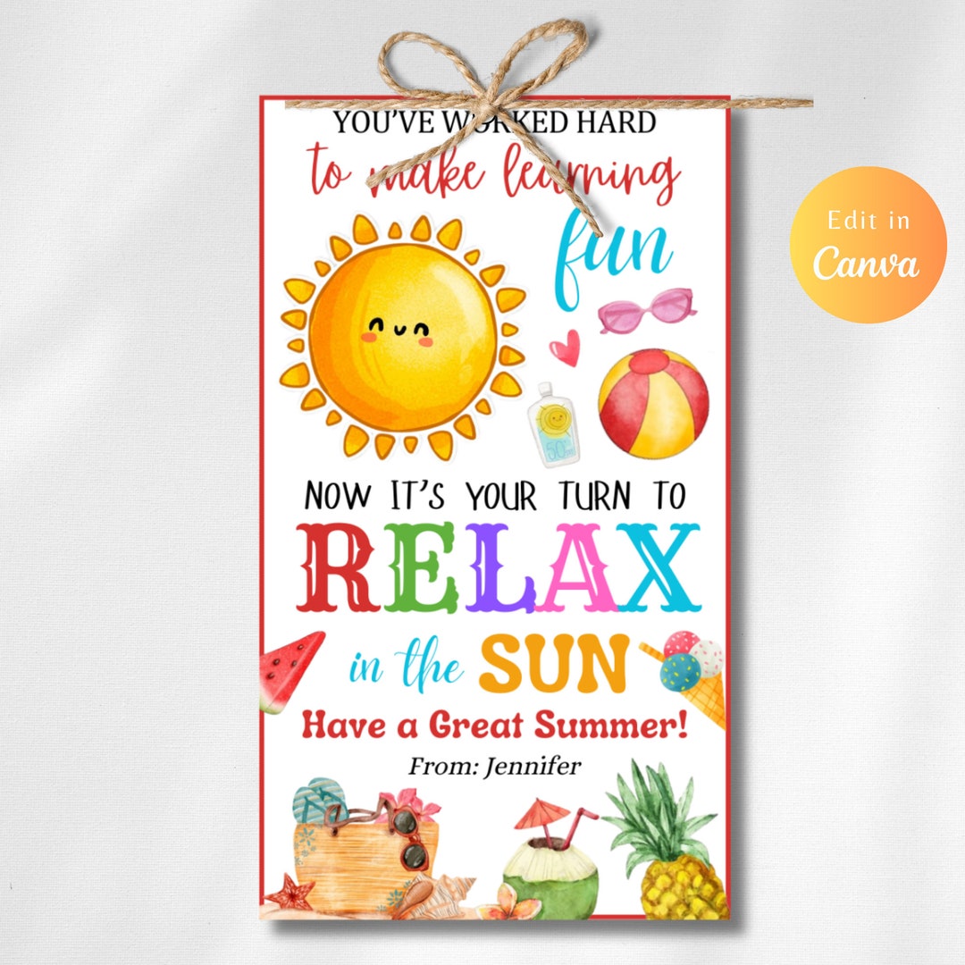 Editable Teacher Appreciation Gift Tag Your Turn to Relax in the Sun ...