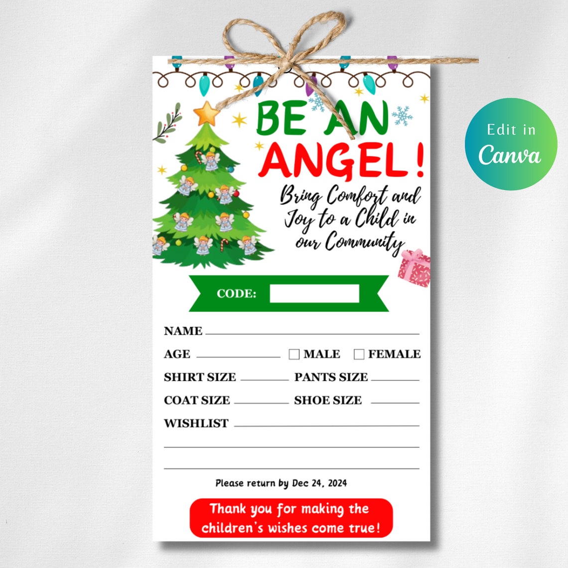 Editable Giving Tree Gift Tag, Angel Tree Gift Tag Christmas, Donation ...