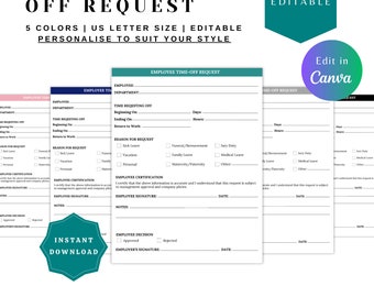 Editable EMPLOYEE TIME OFF, time off request, pto request form, vacation request, pto request form, Vacation leave, Vacation request