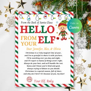 EDITABLE HELLO LETTER From Elves Template, Letter From Elf, Christmas Elf Letter, Editable Elf Letter, Hello From Elf, Elf Return Letter