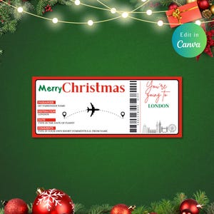 Bearbeitbare Überraschungsreise nach London CHRISTMAS BOARDING PASS, Bordkarte, Überraschungsreise, Weihnachtsüberraschung, Ticket nach Londo, Reise nach London