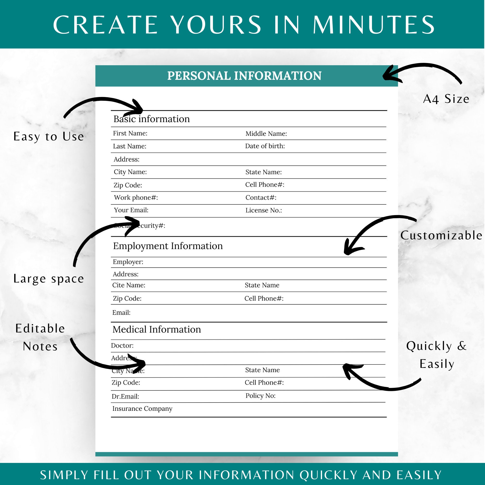 PERSONAL INFORMATION PAGE, Personal Data, Basic Info Template, Personal ...