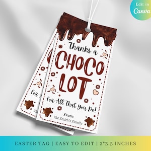 Editable CHOCOLATE GIFT Tag Template, Holiday Gift tags, Gift Tag Template, Personalized Tag, hot Cocoa Tag, Hot Chocolate Tag, Tag template
