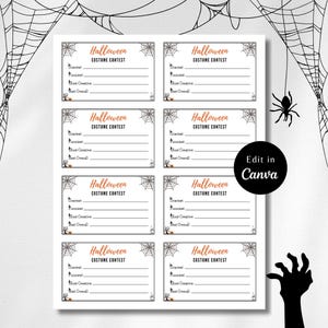 Cartes de vote modifiables pour le concours de DÉGUISEMENT D'HALLOWEEN, Jeux d'Halloween, Concours de déguisements, Idées d'Halloween, Récompense d'Halloween, Bulletin de vote