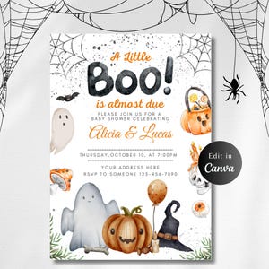 HALLOWEEN BABYSHOWER bewerkbare uitnodiging, een klein boe-geroep is bijna nodig uitnodigen, griezelige babyshower uitnodigen, herfst babyshower, afdrukbaar