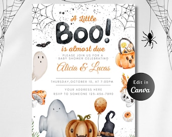 HALLOWEEN BABY SHOWER Editable Invitation, a Little Boo is Almost Due Invite, Spooky Baby Shower invite, Fall Baby Shower, Printable