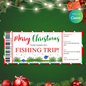 EDITIERBARE FISHING WEIHNACHTEN Geschenkgutschein Vorlage, Weihnachtsgeschenk, druckbares Ticket, Geschenkgutschein, Angelticket, Geschenkgutschein