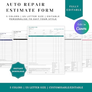 AUTO REPAIR TEMPLATE,estimate template, estimate form, invoice template, insurance estimate, quote template, auto body estimate, repair form
