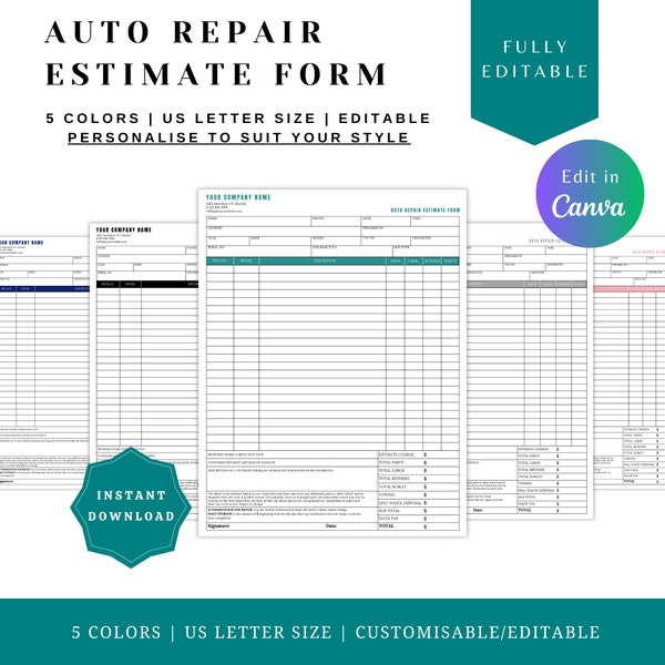 AUTO REPAIR TEMPLATE,estimate template, estimate form, invoice template, insurance estimate, quote template, auto body estimate, repair form