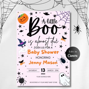 Little Boo Baby Shower Invitation Blue , HALLOWEEN BABY Shower Invite, Little Boo Halloween Baby Shower, Blue Halloween, For Boy, Template
