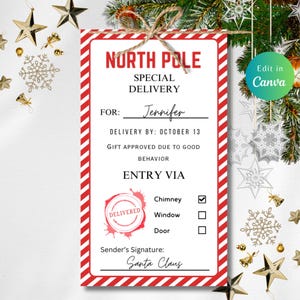 Editable NORTH POLE Special Delivery Tag Template, Editable Santa Gift Tags, Personalized Christmas Tags, From Santa Tags, Instant Download