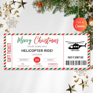 Modello di BIGLIETTO PER VIAGGIO IN ELICOTTERO Buono regalo Carta voucher stampabile, Buono regalo, Giro in elicottero, Biglietto per elicottero, Biglietto per giro