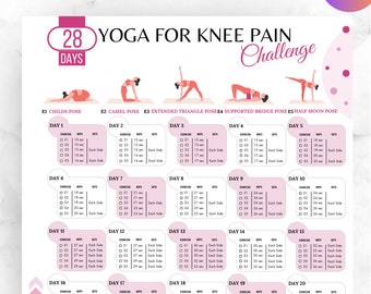 Desafío de dolor de rodilla de 28 días / Guía de entrenamiento digital / Planificador de entrenamiento / Rastreador de culturismo / Ejercicio de dolor de rodilla / Ejercicio de yoga
