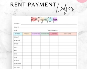RENT PAYMENT LEDGER, Rental payment, Rent Tracker, Rent Tracker Sheet, Tenant Payment Log, Landlord Printable, Tenant rent Tracker