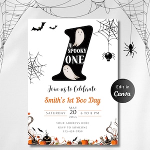 Editable SPOOKY ONE Birthday Invitation,  1st Birthday, Spooky One, 1st Birthday girl, girls invitation, halloween invitation, spooky one