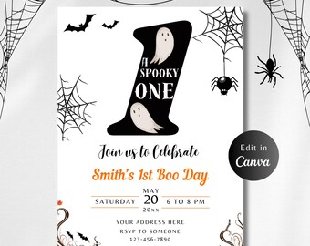 Invitación de cumpleaños editable de SPOOKY ONE, primer cumpleaños, Spooky One, primer cumpleaños de niña, invitación de niñas, invitación de Halloween, Spooky One