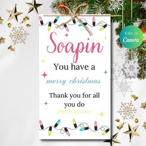 Bearbeitbares Weihnachtsseifen-Tag, perfekt für Weihnachtsgeschenke, ideal für BEDRUCKBAR, Strumpffüller, Lotions- oder Seifengeschenke, sofortiger Download
