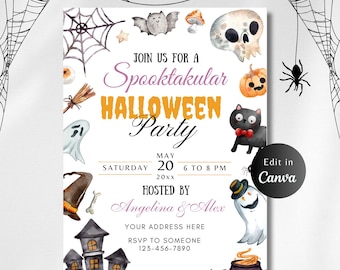 KIDS HALLOWEEN PARTY Invitation, Editable Template, Kids Halloween Party Invite, Halloween Party Invitation Printable, Adults, Teens Invite