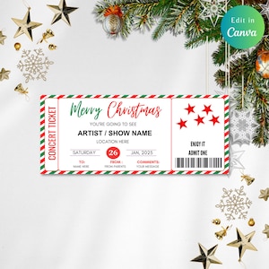 Bearbeitbare Weihnachtskonzertticket-Vorlage, Konzertkarte, Weihnachtskonzert, Karte zeigen, Veranstaltungskarten, Konzertkartengeschenk, Konzertgeschenk