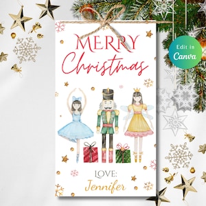 Editable NUTCRACKER FAVOR Tag Nutcracker Watercolor Gift Tag Sugar Plum Fairy Nutcracker Ballet Tags Christmas Party, Instant Download