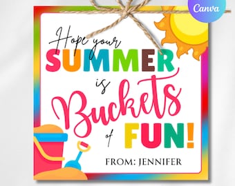 Editável Espero que seu verão seja muito divertido, etiqueta para presente de verão, baldes de diversão, etiqueta para presente de classe, etiqueta para presente escolar, etiqueta para presente de estudante