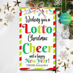 Edytowalne Życząc Ci LOTTO Cheer, Etykieta na prezent na Nowy Rok, Etykiety na loterię świąteczną, Dla pracowników, przyjaciół i nauczycieli, Natychmiastowe pobieranie