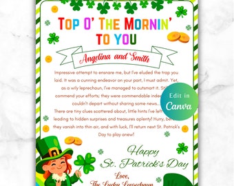 EDITABLE LEPRECHAUN LETTER St. Patrick' Day, Leprechaun Printable, Leprechaun letter, editable trap letter, st patrick's day