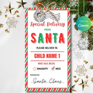 SANTA GIFT TAGS Printable Template, Gift Tags Template, Custom Gift Tags, Santas workshop, santa gift tags, gift stickers, personalized