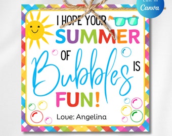 Bearbeitbar, ich hoffe, Ihr Sommer BUBBLES mit Spaß, Blasen-TAGS zum Schuljahresende, Sommer-Blasen-Tag zum Schuljahresende, Blase, Blasen-Zauberstab-Tag