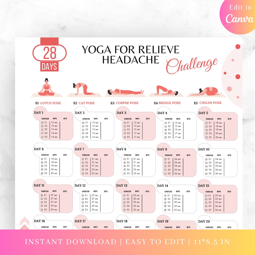 Face Yoga Method 28 Day Challenge Reviews Editable 28 Days Yoga for Relieve Headache Challenge, Relieve Headache