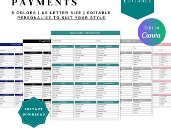 DAYCARE PAYMENTS PRINTABLE, Payment Record, Tuition Log, Home Daycare, Income Tracker, Bookkeeping, Annual Tax, Preschool, Printable Forms
