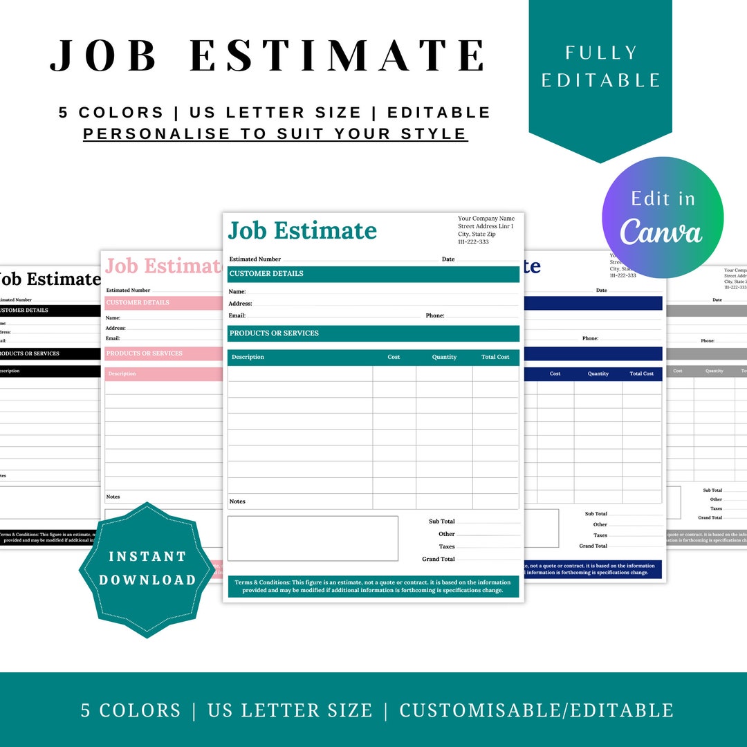 JOB ESTIMATE FORM, Job Proposal Template, Contractor Proposal, Business