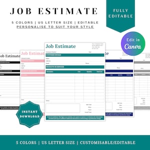 JOB ESTIMATE FORM, Job Proposal Template, Contractor Proposal, Business Job Estimate, Editable Estimate Form, Repair Estimate , Job Template