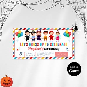 INVITATION DE FÊTE EN COSTUME modifiable, téléchargement immédiat, invitation de fête d'habillage, invitation de fête déguisée, invitation d'anniversaire de costume d'enfants