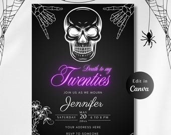 EDITABLE Death To my 20s INVITATION, Gothic Neon 30th Birthday Invitation, Template, Funeral 30th Birthday, Black 30th Birthday Invite RIP