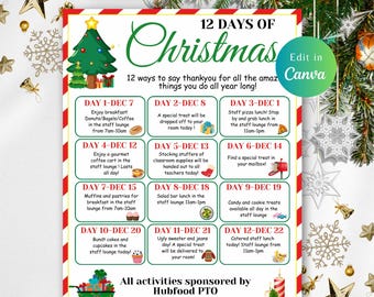 EDITABLE CHRISTMAS HOLIDAY Appreciation Flyer, School Pto Pta, 12 Days Of Christmas, teacher appreciation, december holiday, assisted living