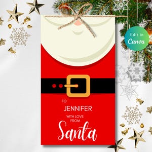 Editable SANTA CLAUS Gift Tag, Editable Christmas Gift Tag, Personalized Santa Gift Tag, Print Your Own, Edit With Canva,  Santa Gift Tag